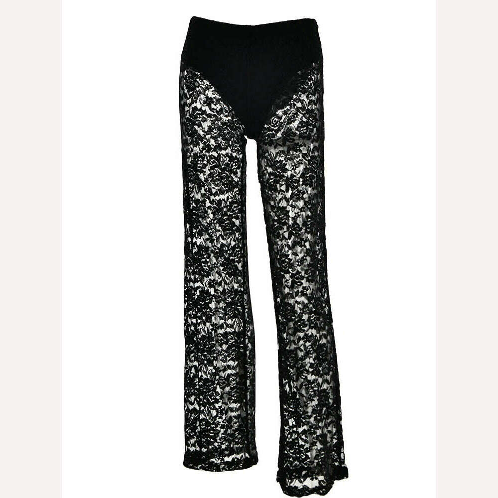 KIMLUD, Fantoye Sexy See Through Lace Women Pant White Hollow Out High Waist Two Piece Sets Female Summer Casual Outside Streetwear 2023, KIMLUD Womens Clothes