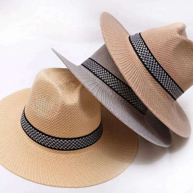 KIMLUD, Farmer's Straw Hat Cuban Cap Panama Hat Short Brim Fedora Hat Sun Hat Summer Straw Jazz Hat Unisex Casual, KIMLUD Womens Clothes