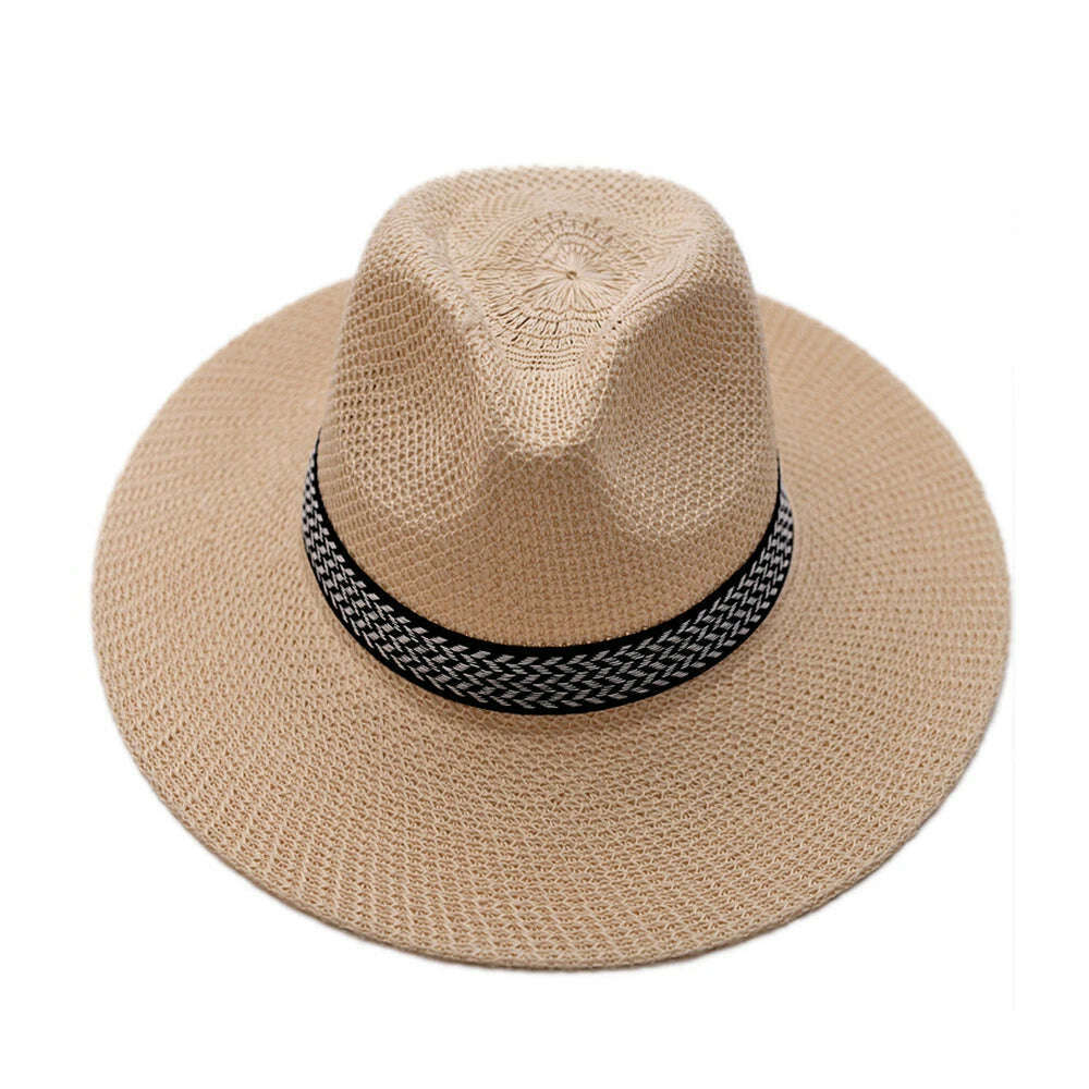 KIMLUD, Farmer's Straw Hat Cuban Cap Panama Hat Short Brim Fedora Hat Sun Hat Summer Straw Jazz Hat Unisex Casual, Khaki, KIMLUD APPAREL - Womens Clothes