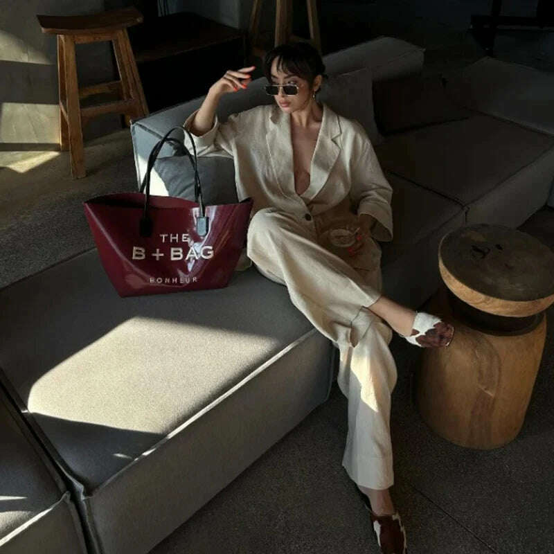 KIMLUD, Fashion 2 Piece Sets Women Outfit Elegant Double Breasted Blazer Jacket Wide Leg Pants Set High Street Office Lady Loose Suit, KIMLUD Womens Clothes