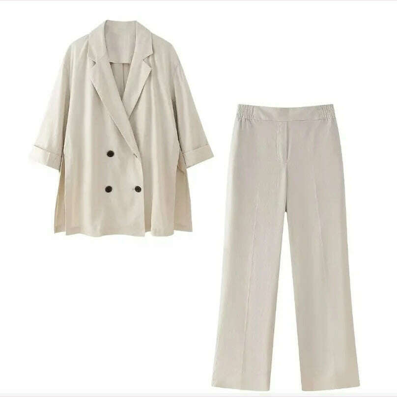 KIMLUD, Fashion 2 Piece Sets Women Outfit Elegant Double Breasted Blazer Jacket Wide Leg Pants Set High Street Office Lady Loose Suit, white set / XS, KIMLUD APPAREL - Womens Clothes