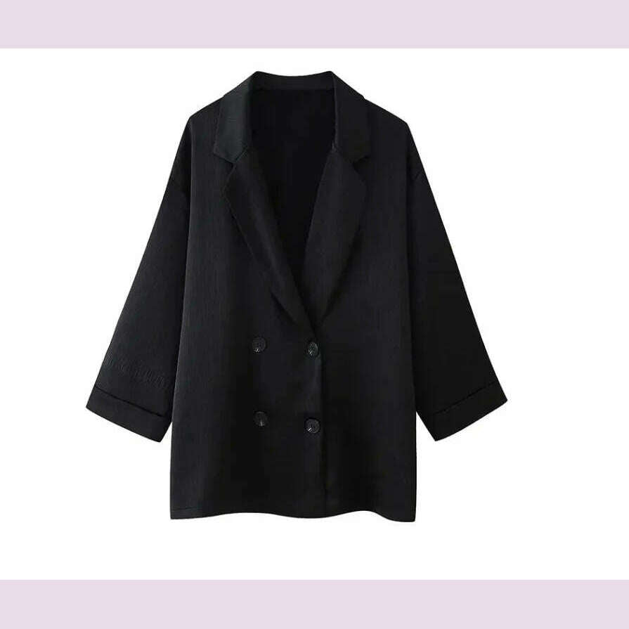 KIMLUD, Fashion 2 Piece Sets Women Outfit Elegant Double Breasted Blazer Jacket Wide Leg Pants Set High Street Office Lady Loose Suit, black top / L, KIMLUD APPAREL - Womens Clothes