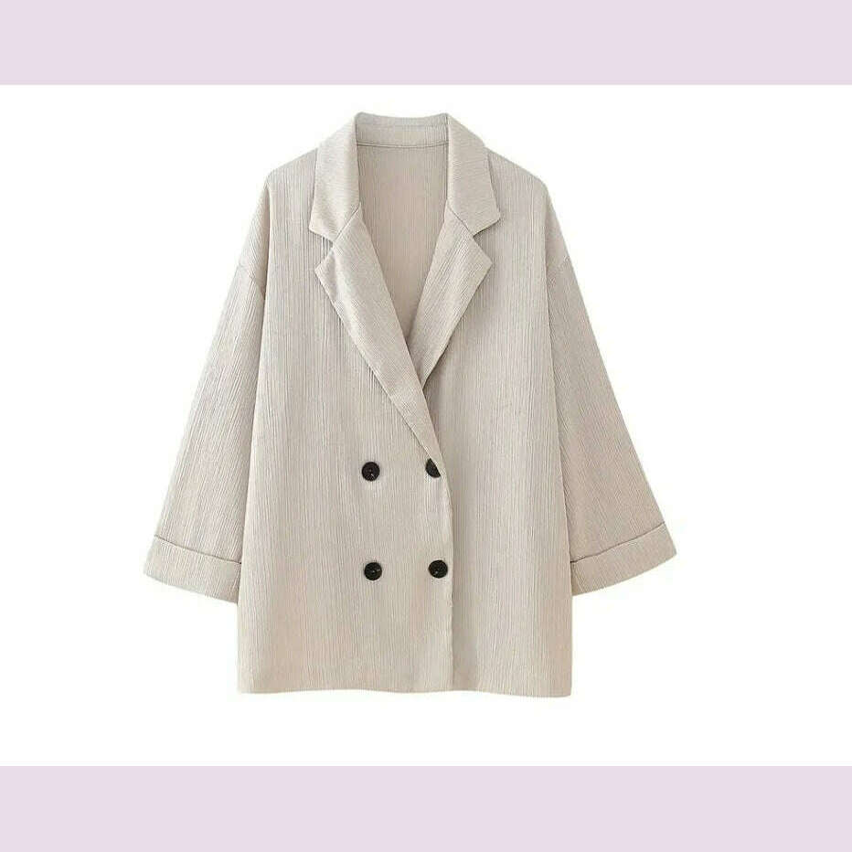 KIMLUD, Fashion 2 Piece Sets Women Outfit Elegant Double Breasted Blazer Jacket Wide Leg Pants Set High Street Office Lady Loose Suit, white top / L, KIMLUD APPAREL - Womens Clothes