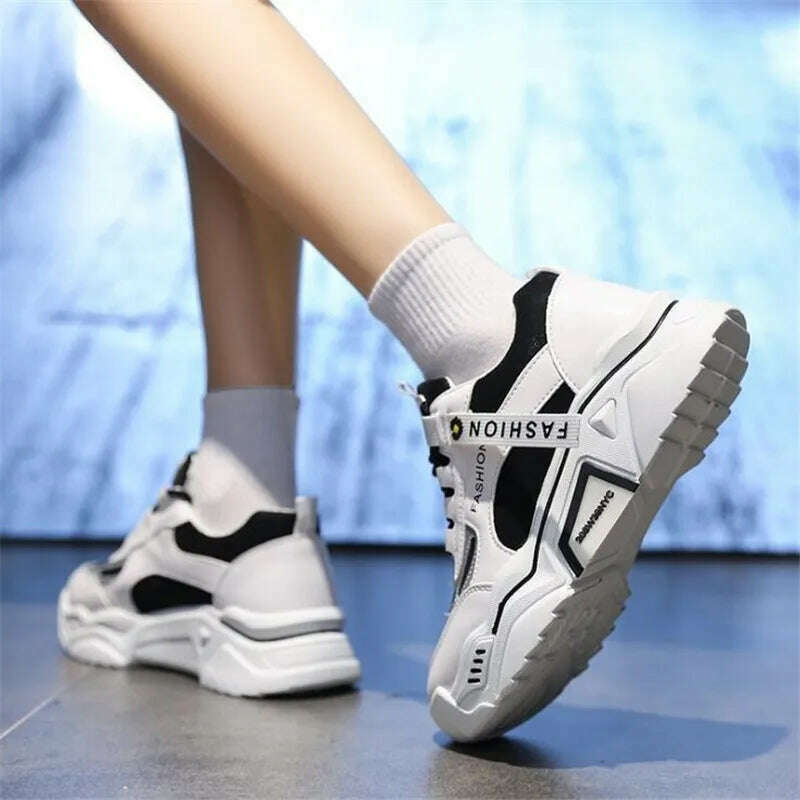 KIMLUD, Fashion 2022 Spring Reflective Platform Sneakers Women Shoes Korean Lace Up Chunky Sneakers Mixed Color Women's Vulcanize Shoes, KIMLUD Womens Clothes