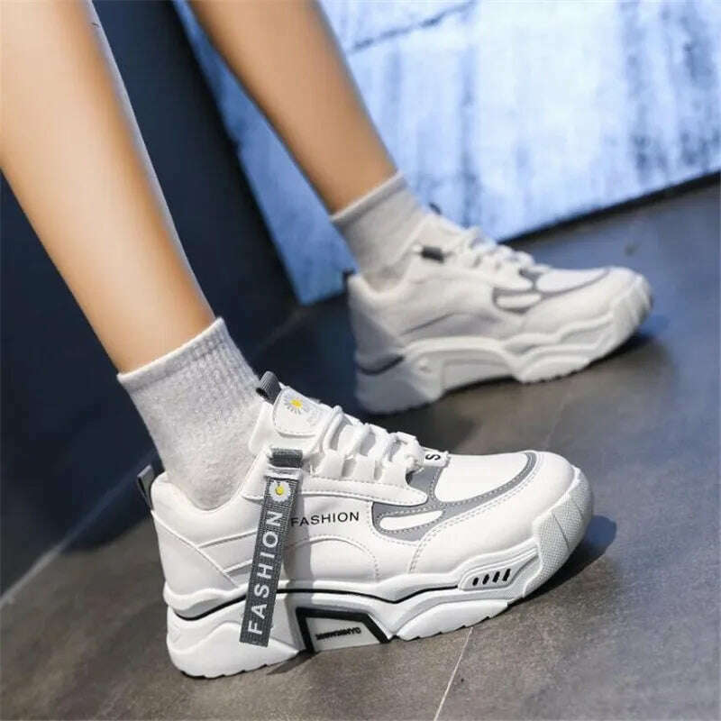 KIMLUD, Fashion 2022 Spring Reflective Platform Sneakers Women Shoes Korean Lace Up Chunky Sneakers Mixed Color Women's Vulcanize Shoes, KIMLUD Womens Clothes