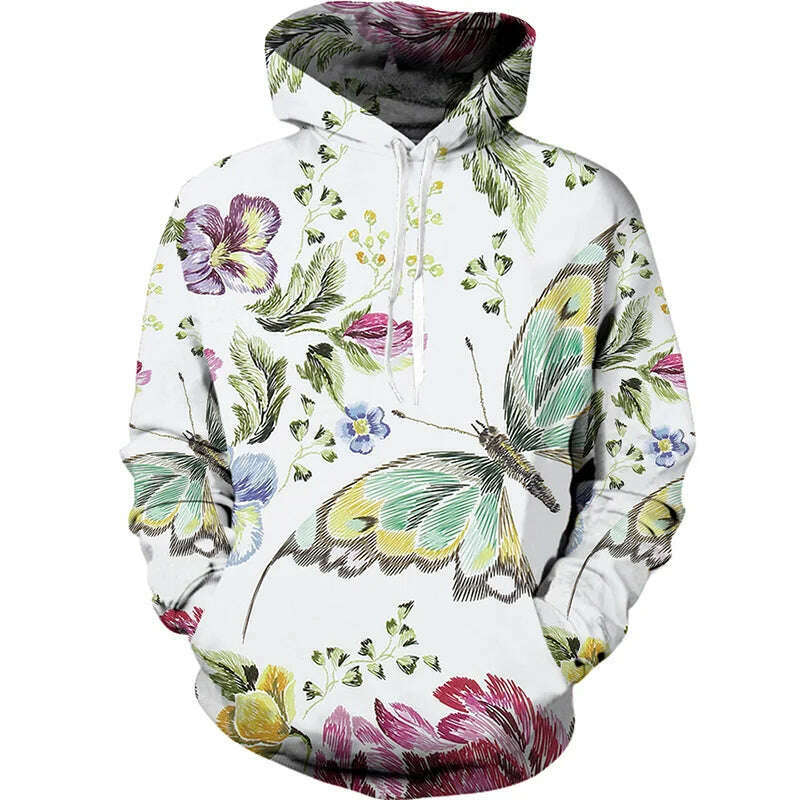 KIMLUD, Fashion 3d Butterfly Print Two Piece Sets for Women Casual Hooded Sweatshirt/Pants/Suit Chic and Elegant Female Clothing, H-8 / S / China, KIMLUD APPAREL - Womens Clothes