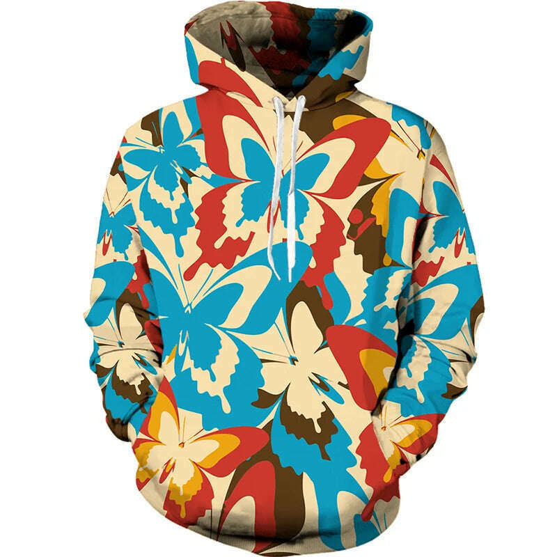 KIMLUD, Fashion 3d Butterfly Print Two Piece Sets for Women Casual Hooded Sweatshirt/Pants/Suit Chic and Elegant Female Clothing, H-5 / S / China, KIMLUD APPAREL - Womens Clothes