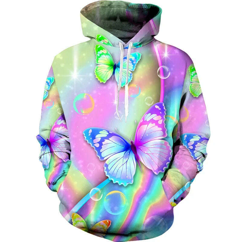 KIMLUD, Fashion 3d Butterfly Print Two Piece Sets for Women Casual Hooded Sweatshirt/Pants/Suit Chic and Elegant Female Clothing, H-6 / S / China, KIMLUD APPAREL - Womens Clothes