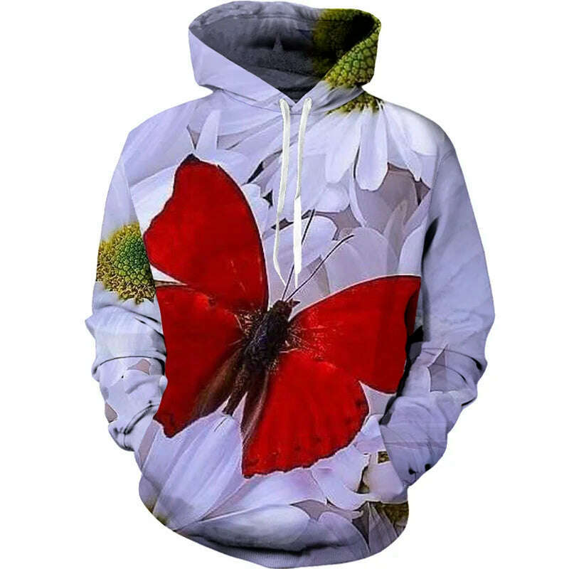 KIMLUD, Fashion 3d Butterfly Print Two Piece Sets for Women Casual Hooded Sweatshirt/Pants/Suit Chic and Elegant Female Clothing, H-1 / S / China, KIMLUD APPAREL - Womens Clothes