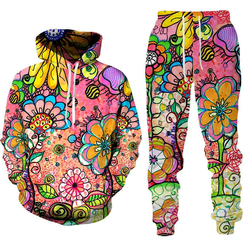 KIMLUD, Fashion 3d Butterfly Print Two Piece Sets for Women Casual Hooded Sweatshirt/Pants/Suit Chic and Elegant Female Clothing, KIMLUD Womens Clothes