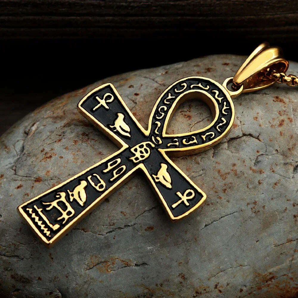 Fashion Ancient Egyptian Ankh Cross Necklace For Men Stainless Steel Gold Color/ Silver Color Biker Pendant Amulet Jewelry - KIMLUD