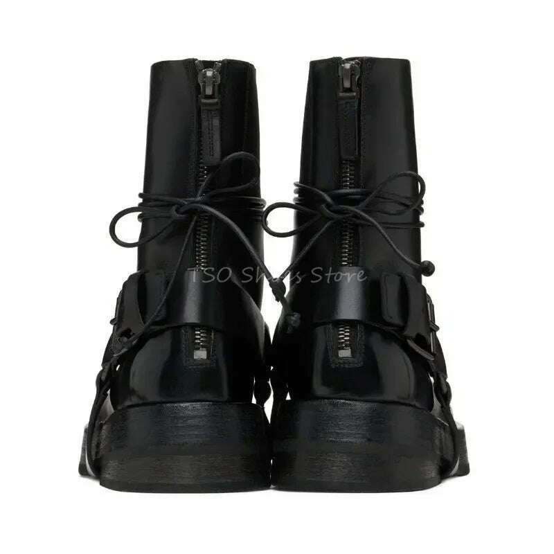 KIMLUD, Fashion Black Leather Men's Lace Up Boots Ankle Men Boots Brand Design New Style Low Heel Men Short Boots, KIMLUD Womens Clothes