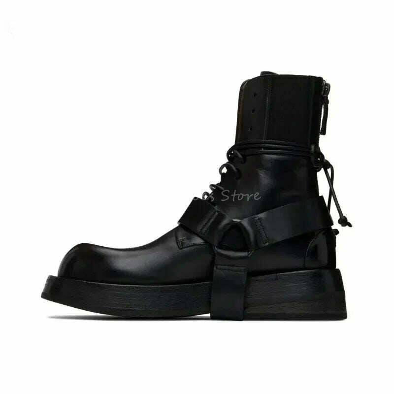 KIMLUD, Fashion Black Leather Men's Lace Up Boots Ankle Men Boots Brand Design New Style Low Heel Men Short Boots, KIMLUD Womens Clothes