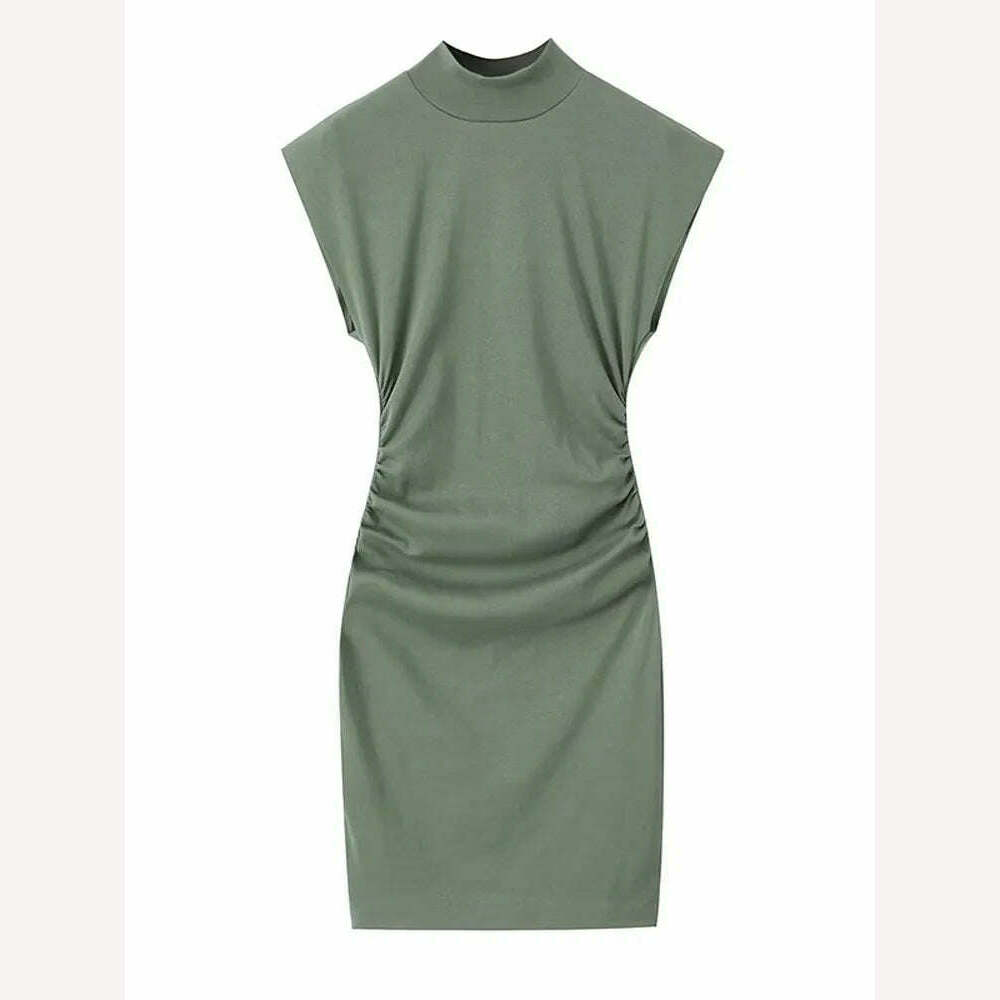 KIMLUD, Fashion Black O Neck Slim Midi Dresses For Women 2023 Sexy Rear Split Sleeveless Bodycon Dress Elegant Female Streetwear Outfits, Green / S, KIMLUD APPAREL - Womens Clothes