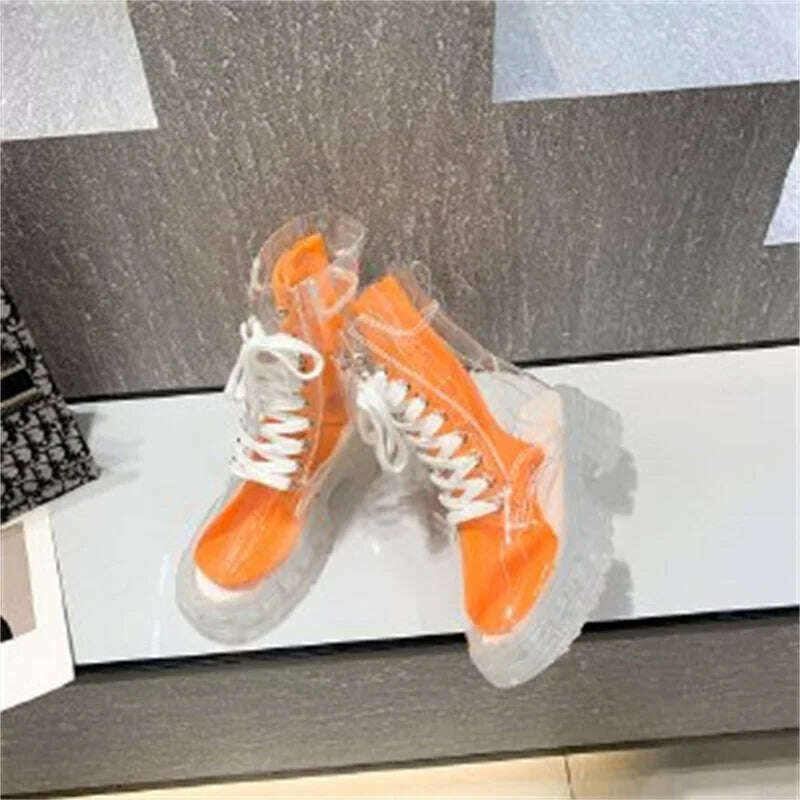 KIMLUD, Fashion boots women's 2022 autumn winter new lace-up transparent boots net red sponge cake jelly thick-soled ankle boots, Orange / 35, KIMLUD APPAREL - Womens Clothes