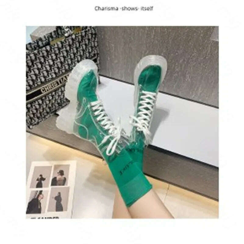 KIMLUD, Fashion boots women's 2022 autumn winter new lace-up transparent boots net red sponge cake jelly thick-soled ankle boots, Green / 35, KIMLUD APPAREL - Womens Clothes