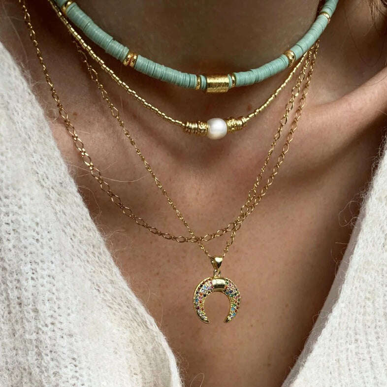 KIMLUD, fashion Brand New Fashion Necklace Handmade Polymer Clay freshwater Pearl Choker Necklace set Jewelry Women bohemian friendship, KIMLUD Womens Clothes