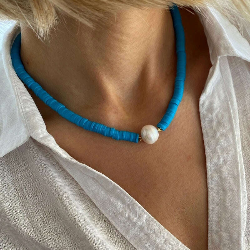 KIMLUD, fashion Brand New Fashion Necklace Handmade Polymer Clay freshwater Pearl Choker Necklace set Jewelry Women bohemian friendship, 2, KIMLUD APPAREL - Womens Clothes