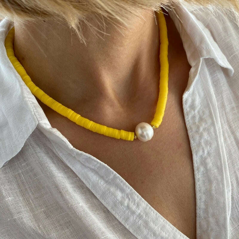KIMLUD, fashion Brand New Fashion Necklace Handmade Polymer Clay freshwater Pearl Choker Necklace set Jewelry Women bohemian friendship, 1, KIMLUD APPAREL - Womens Clothes