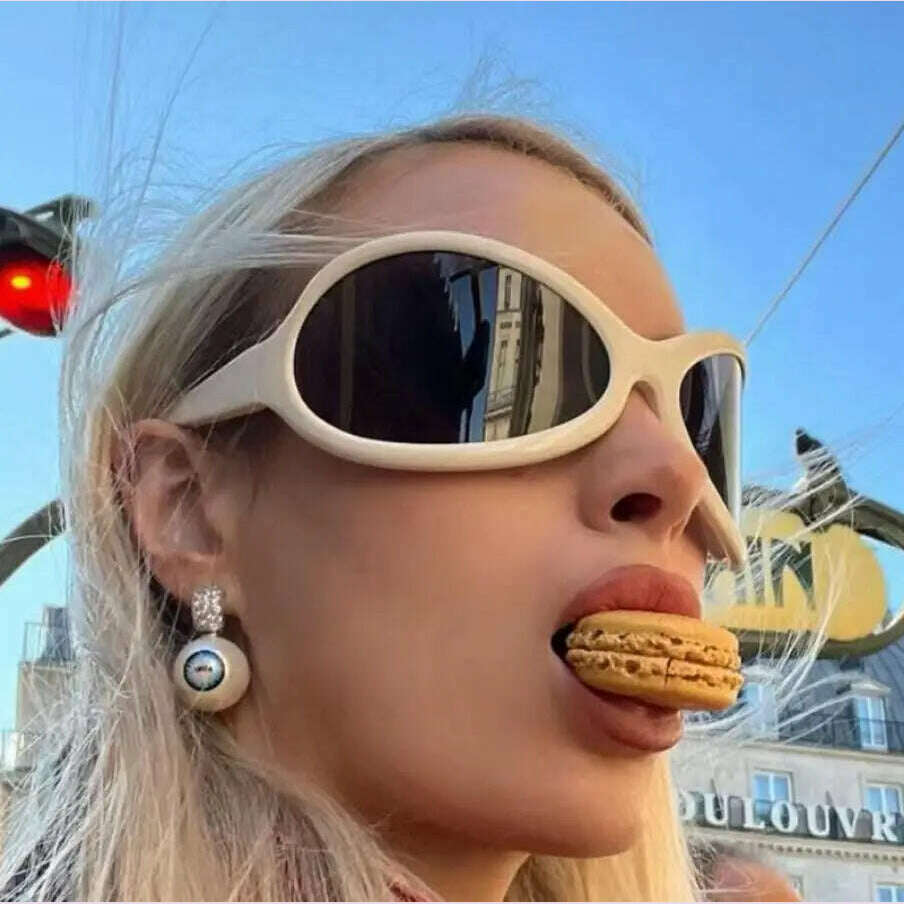 KIMLUD, Fashion Brand Y2K Punk Sunglasses Goggle New Women Men Oval Sports Sun Glasses Female Oversized Black Shades Eyewear UV400, KIMLUD Womens Clothes