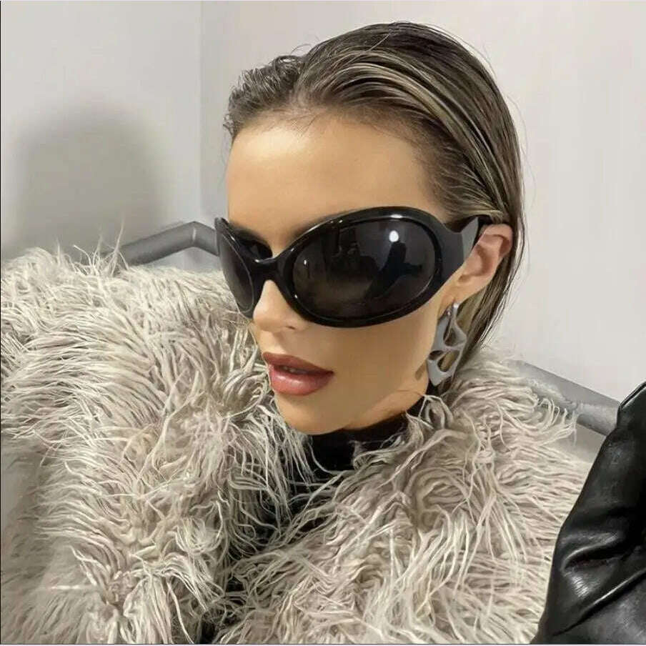 KIMLUD, Fashion Brand Y2K Punk Sunglasses Goggle New Women Men Oval Sports Sun Glasses Female Oversized Black Shades Eyewear UV400, KIMLUD Womens Clothes