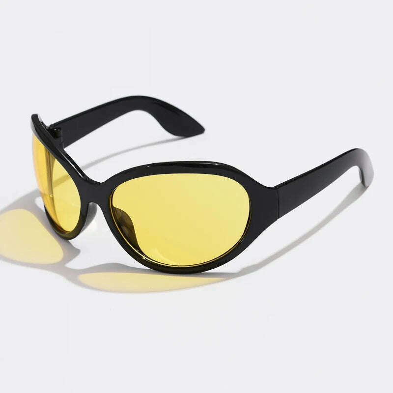 KIMLUD, Fashion Brand Y2K Punk Sunglasses Goggle New Women Men Oval Sports Sun Glasses Female Oversized Black Shades Eyewear UV400, black yellow / show as picture, KIMLUD APPAREL - Womens Clothes