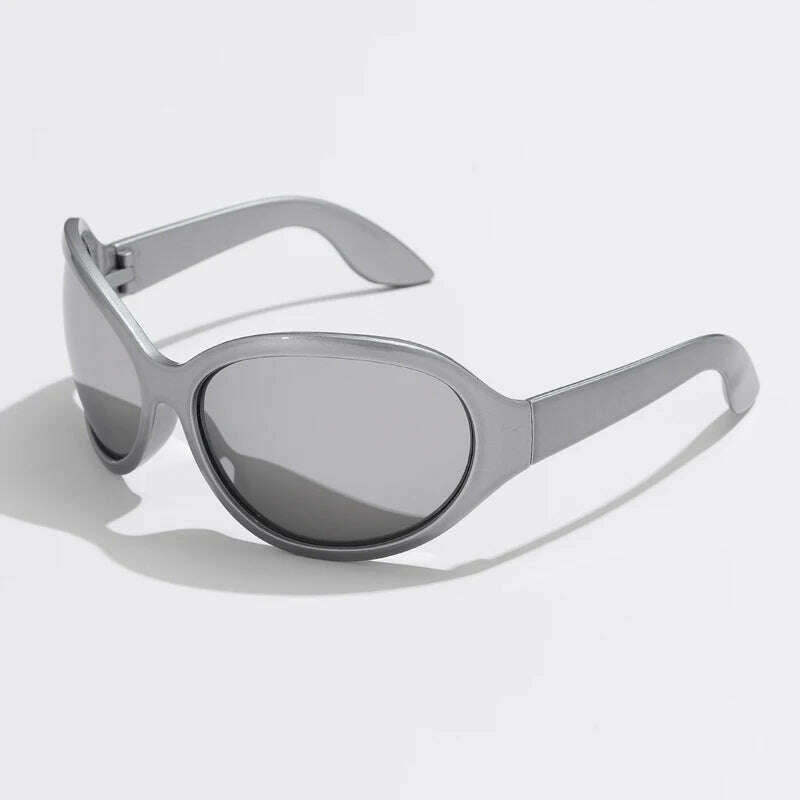 KIMLUD, Fashion Brand Y2K Punk Sunglasses Goggle New Women Men Oval Sports Sun Glasses Female Oversized Black Shades Eyewear UV400, silver / show as picture, KIMLUD APPAREL - Womens Clothes