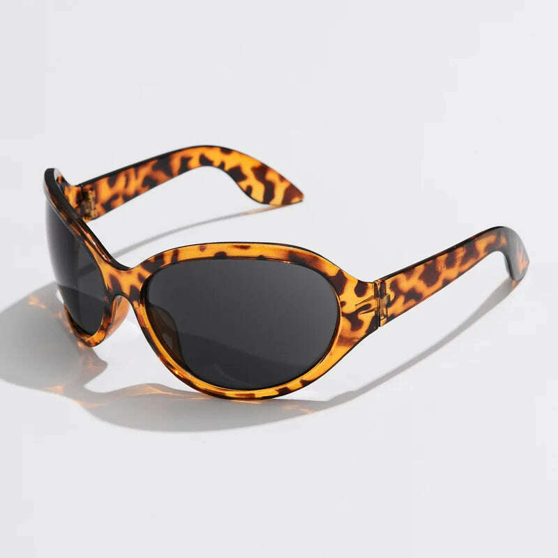 KIMLUD, Fashion Brand Y2K Punk Sunglasses Goggle New Women Men Oval Sports Sun Glasses Female Oversized Black Shades Eyewear UV400, leopard black / show as picture, KIMLUD APPAREL - Womens Clothes