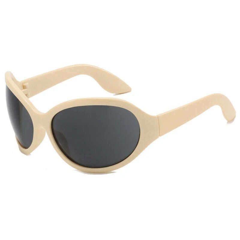 KIMLUD, Fashion Brand Y2K Punk Sunglasses Goggle New Women Men Oval Sports Sun Glasses Female Oversized Black Shades Eyewear UV400, beige / show as picture, KIMLUD APPAREL - Womens Clothes
