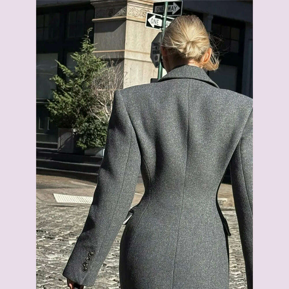 Fashion Burgundy Lapel High Waist Long Woolen Jacket Elegant Solid Color Full Sleeves Overcoat New Woman High Street Outerwear - KIMLUD