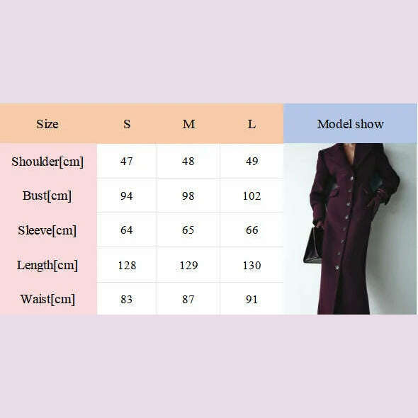 Fashion Burgundy Lapel High Waist Long Woolen Jacket Elegant Solid Color Full Sleeves Overcoat New Woman High Street Outerwear - KIMLUD