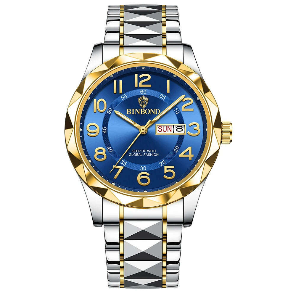 KIMLUD, Fashion Business Watch Men Warterproof Sports Mens Watch Top Brand Luxury Clock Male Quartz Wristwatch Relogio Masculino 2024, Gold blue, KIMLUD APPAREL - Womens Clothes