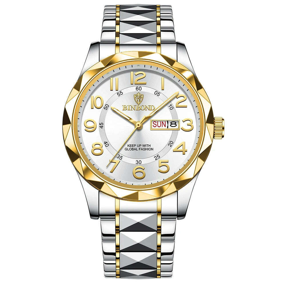 KIMLUD, Fashion Business Watch Men Warterproof Sports Mens Watch Top Brand Luxury Clock Male Quartz Wristwatch Relogio Masculino 2024, Gold white, KIMLUD APPAREL - Womens Clothes