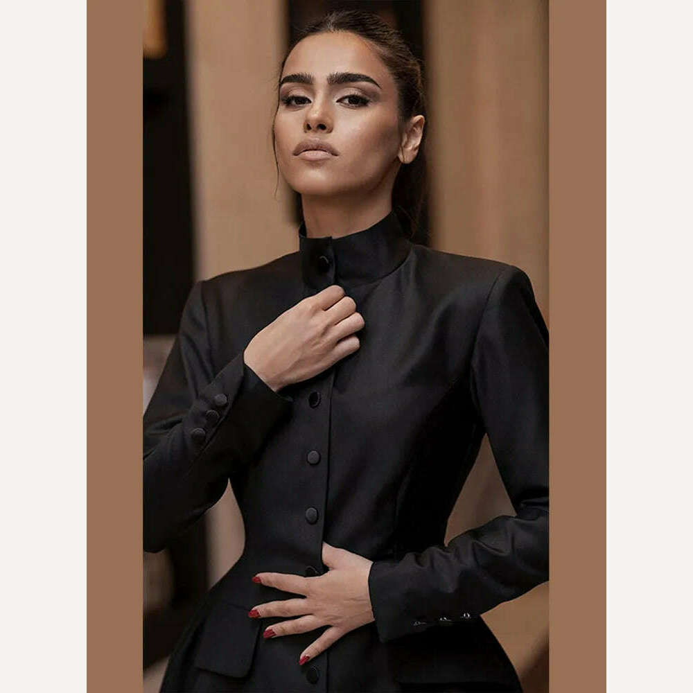 KIMLUD, Fashion Button Black Mini Dress For Women Vintage Long Sleeve High Waist Bodycon A-lime Skirt Female Evening Party Vestidos, KIMLUD Womens Clothes