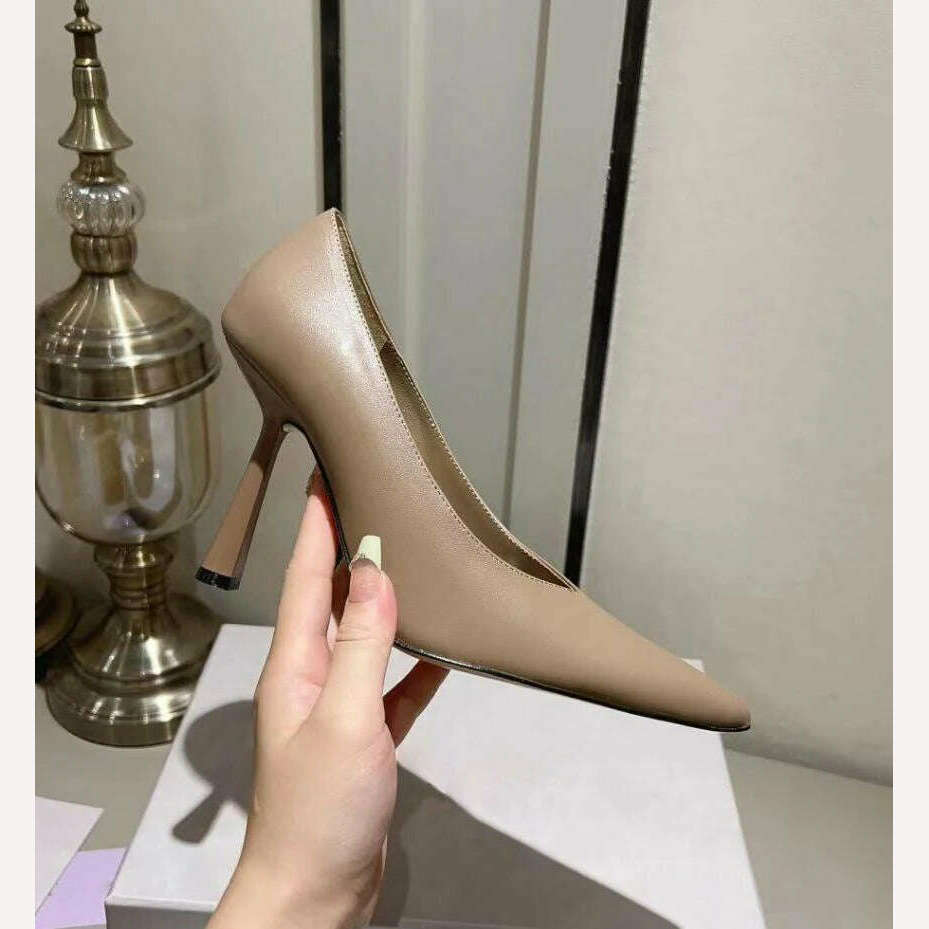 KIMLUD, Fashion Classic High Quality Women's High Heels Pointed Toe Shallow Mouth Slip on Pumps Wedding Party Dress Shoes 10cm Stilettos, NUDE / 35, KIMLUD APPAREL - Womens Clothes