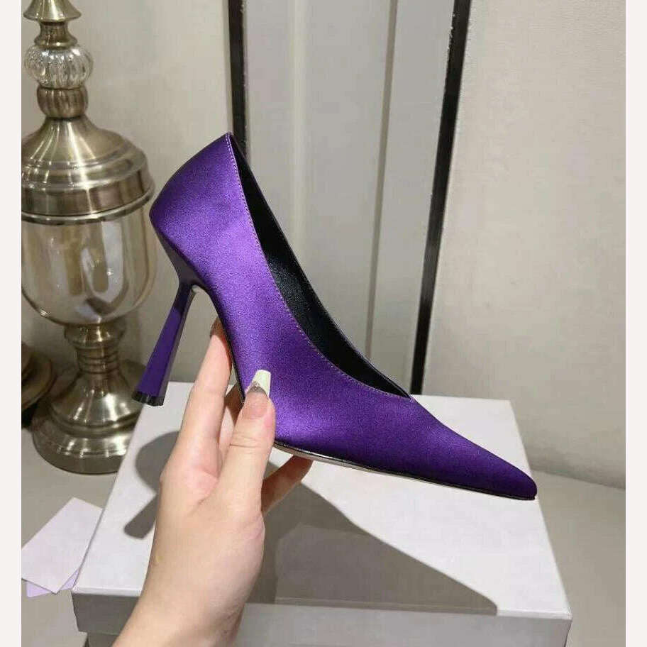 KIMLUD, Fashion Classic High Quality Women's High Heels Pointed Toe Shallow Mouth Slip on Pumps Wedding Party Dress Shoes 10cm Stilettos, PURPLE / 35, KIMLUD APPAREL - Womens Clothes