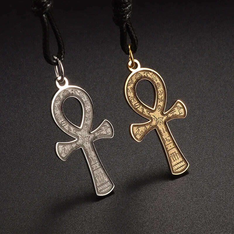 KIMLUD, Fashion Classic Vintage Egypt Ancient Ankh Cross Pendant Necklace for Men Trend Punk Women Glamour Jewelry, AL19394-Silver, KIMLUD APPAREL - Womens Clothes