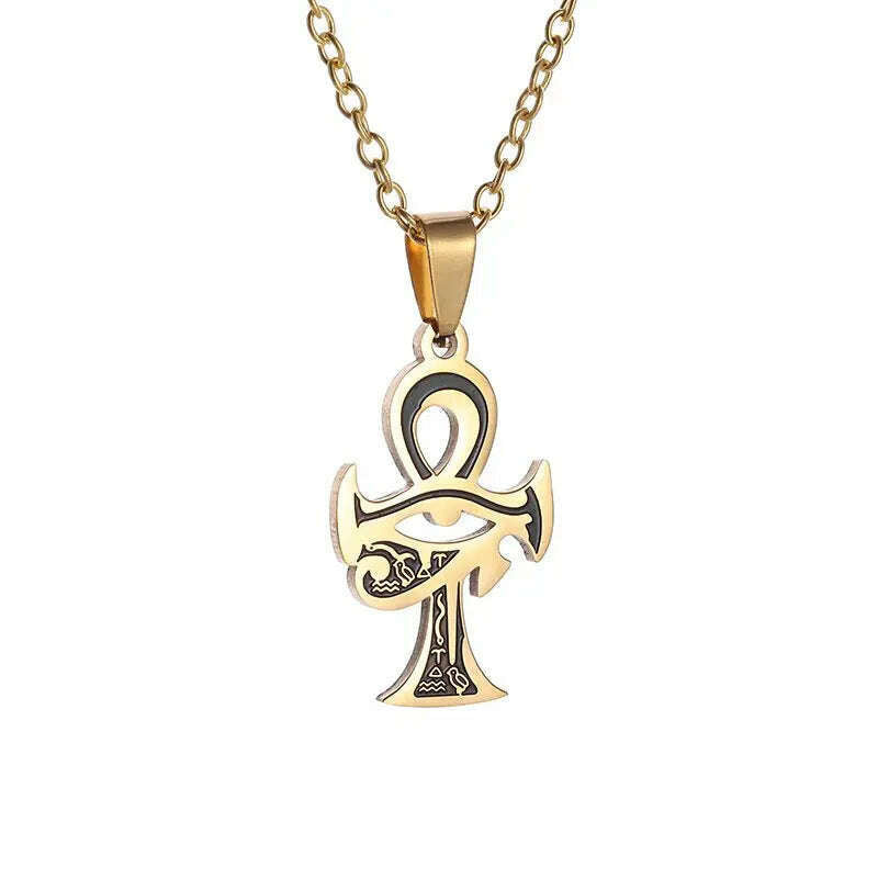 KIMLUD, Fashion Classic Vintage Egypt Ancient Ankh Cross Pendant Necklace for Men Trend Punk Women Glamour Jewelry, AL20279-Gold, KIMLUD APPAREL - Womens Clothes