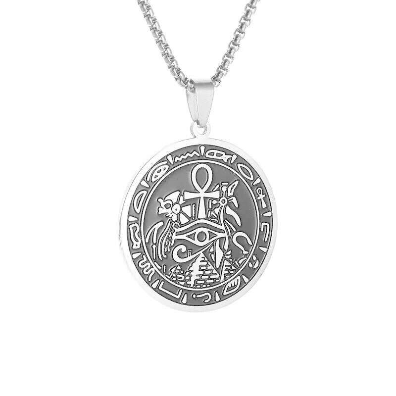 KIMLUD, Fashion Classic Vintage Egypt Ancient Ankh Cross Pendant Necklace for Men Trend Punk Women Glamour Jewelry, AL20475-Silver, KIMLUD APPAREL - Womens Clothes