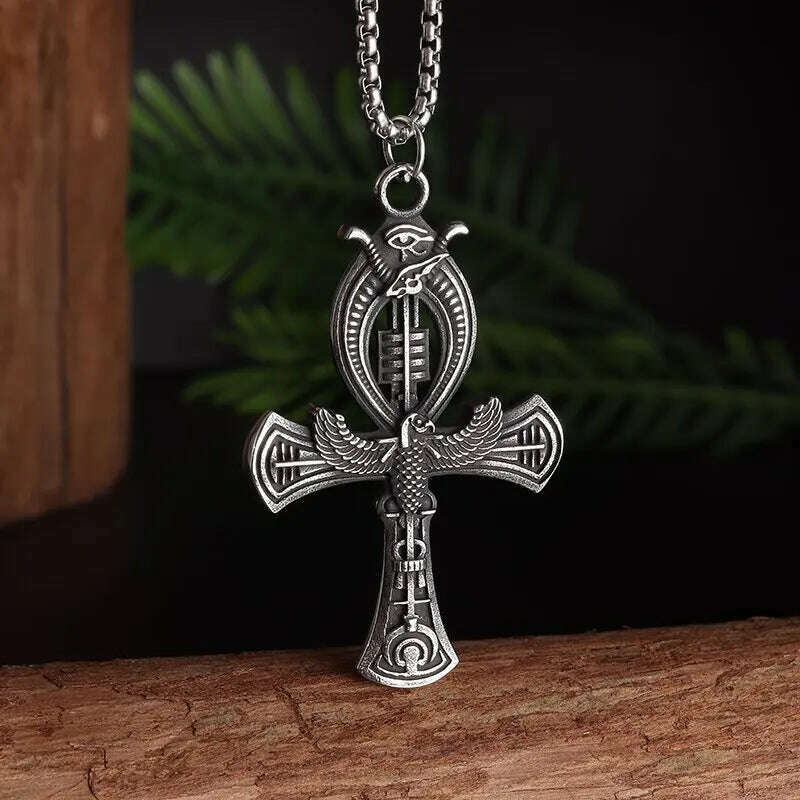 KIMLUD, Fashion Classic Vintage Egypt Ancient Ankh Cross Pendant Necklace for Men Trend Punk Women Glamour Jewelry, AL20234-Silver, KIMLUD APPAREL - Womens Clothes