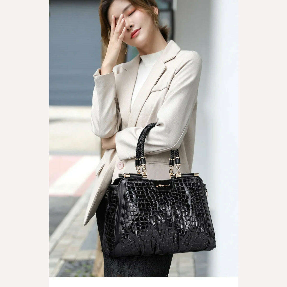 KIMLUD, Fashion Crocodile Pattern Genuine Leather Women's Handbag Large Capacity Lady Tote Bag Shoulder Crossbody for Moms, KIMLUD Womens Clothes