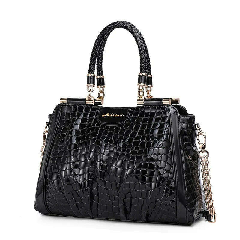 KIMLUD, Fashion Crocodile Pattern Genuine Leather Women's Handbag Large Capacity Lady Tote Bag Shoulder Crossbody for Moms, Black, KIMLUD Womens Clothes