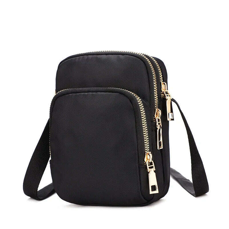 KIMLUD, Fashion Crossbody Bags for Women Luxury Zipper Mobile Phone Nylon Shoulder Bag Woman Female Multifunction Handbag Wrist Purse, Black, KIMLUD APPAREL - Womens Clothes