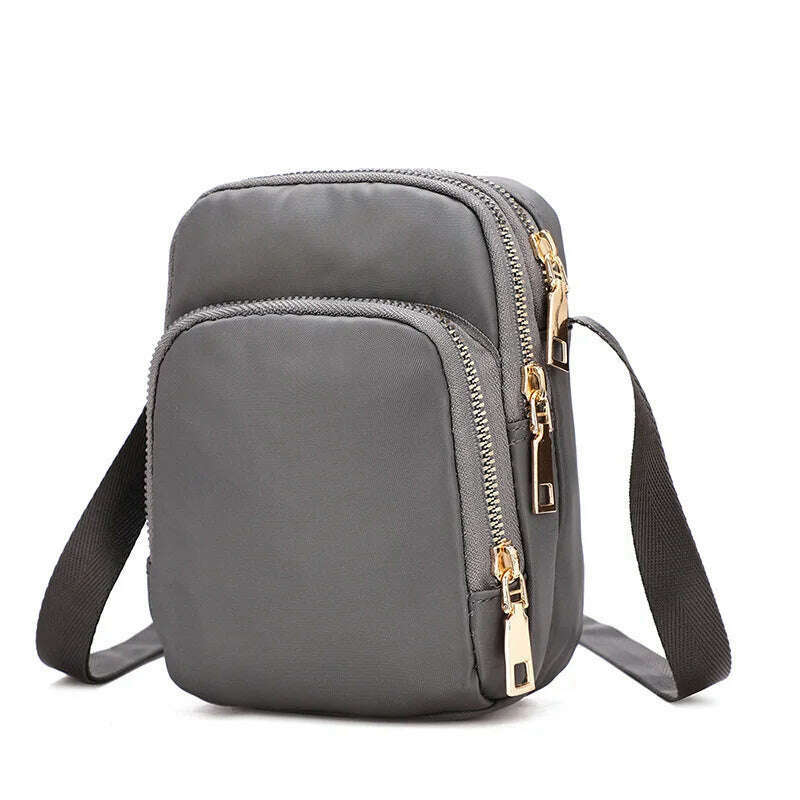 KIMLUD, Fashion Crossbody Bags for Women Luxury Zipper Mobile Phone Nylon Shoulder Bag Woman Female Multifunction Handbag Wrist Purse, Gray, KIMLUD APPAREL - Womens Clothes