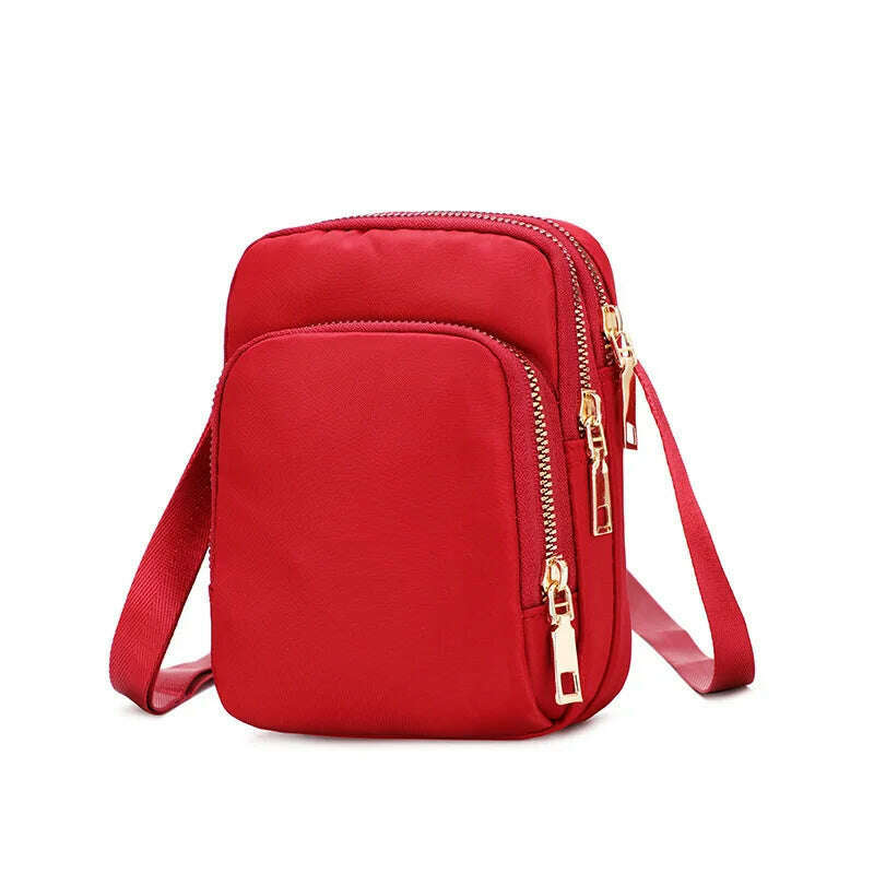 KIMLUD, Fashion Crossbody Bags for Women Luxury Zipper Mobile Phone Nylon Shoulder Bag Woman Female Multifunction Handbag Wrist Purse, Red, KIMLUD APPAREL - Womens Clothes