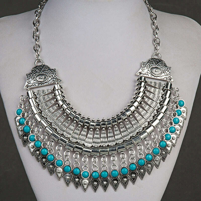 Fashion Ethnic Gypsy Bohemian Choker Necklace For Women Beads Drop Tassel Vintage Big Statement Collier Femme Party Jewelry - KIMLUD