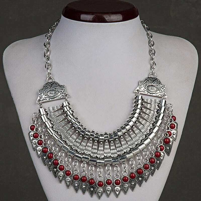 Fashion Ethnic Gypsy Bohemian Choker Necklace For Women Beads Drop Tassel Vintage Big Statement Collier Femme Party Jewelry - KIMLUD