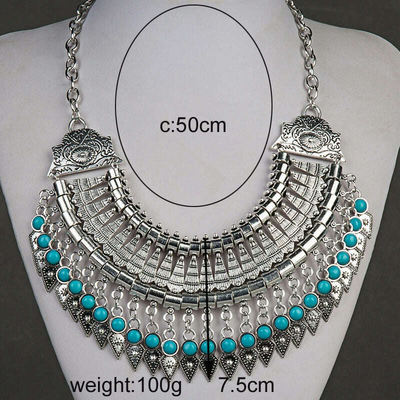 Fashion Ethnic Gypsy Bohemian Choker Necklace For Women Beads Drop Tassel Vintage Big Statement Collier Femme Party Jewelry - KIMLUD