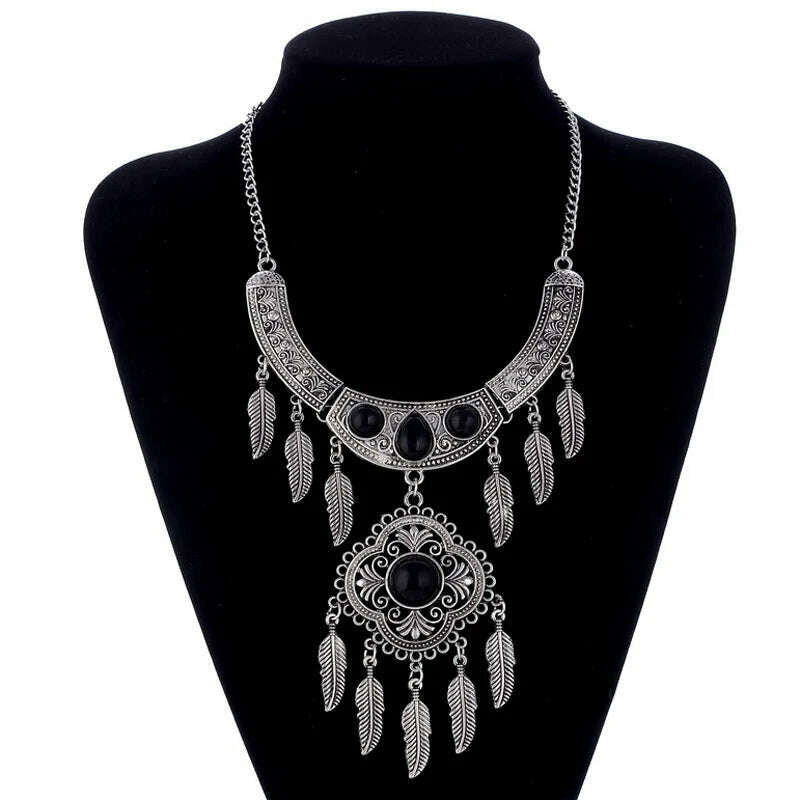 Fashion Ethnic Gypsy Bohemian Choker Necklace For Women Beads Drop Tassel Vintage Big Statement Collier Femme Party Jewelry - KIMLUD