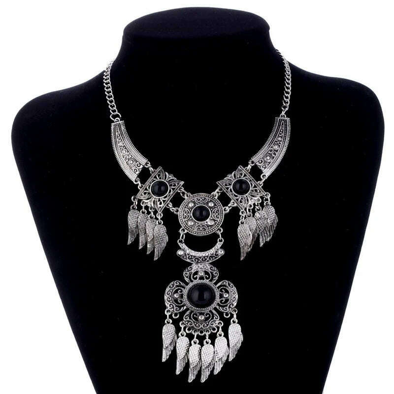 Fashion Ethnic Gypsy Bohemian Choker Necklace For Women Beads Drop Tassel Vintage Big Statement Collier Femme Party Jewelry - KIMLUD